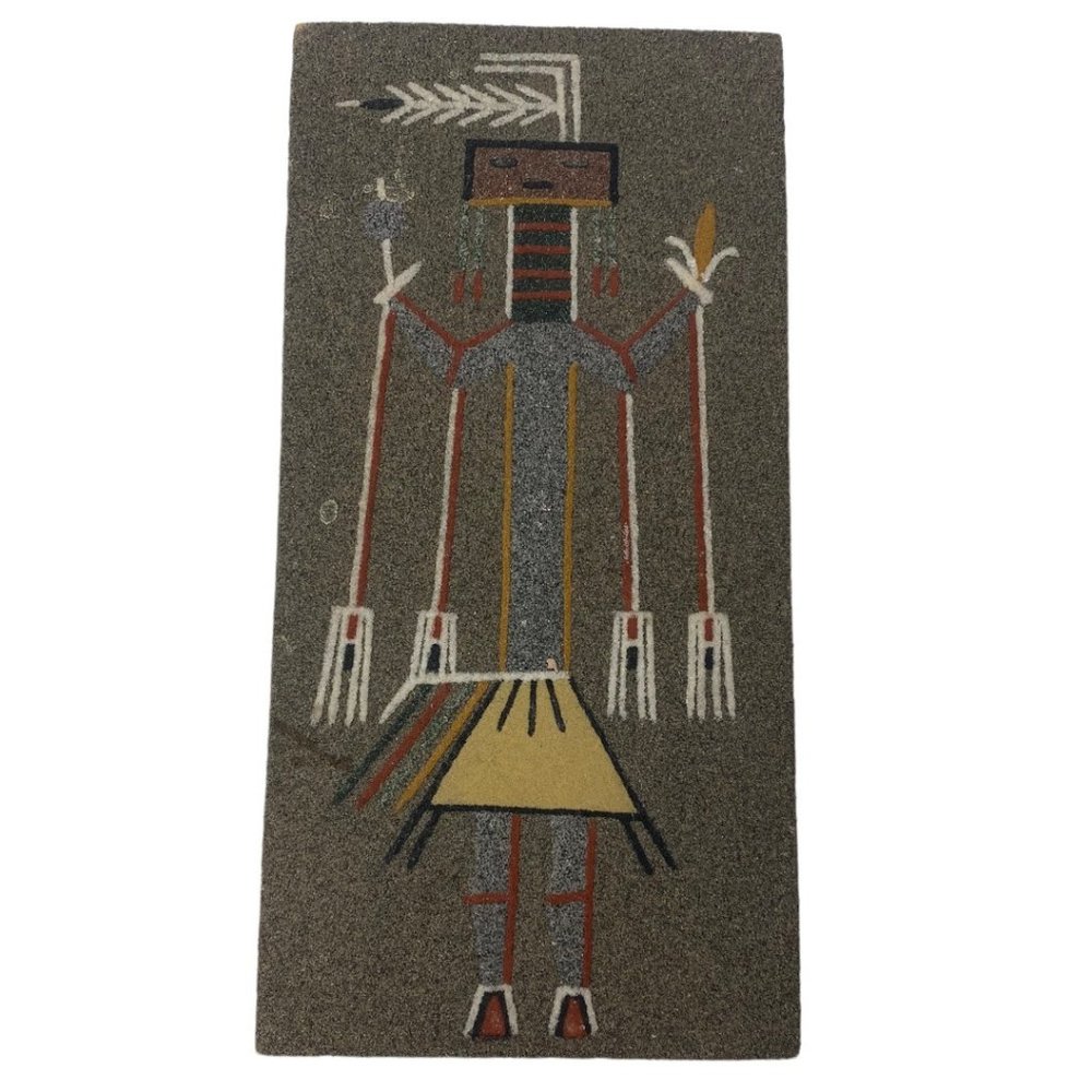 Vintage Native American The God of the Night Kachina Sand Art Painting Signed